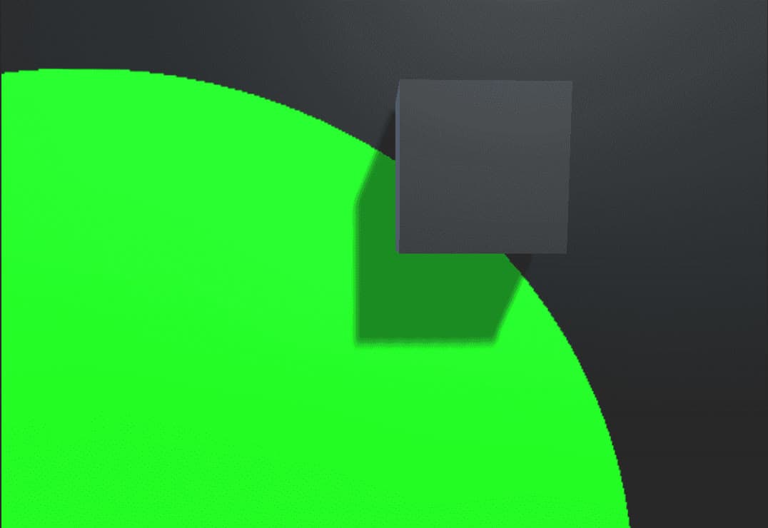 Close-up of the dark cube at the edge of the green circle drawn by the compute shader